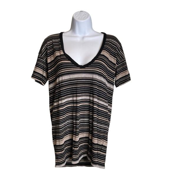 Standard James Perse Women’s Striped Black V Neck Top Size 3 Large Casual Soft - Picture 1 of 11